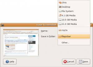 The GNOME Screenshot application; list of directories