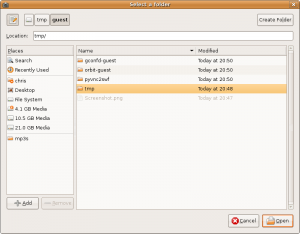 The GNOME Screenshot application: directory chooser