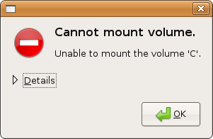 "Cannot mount volume" error message